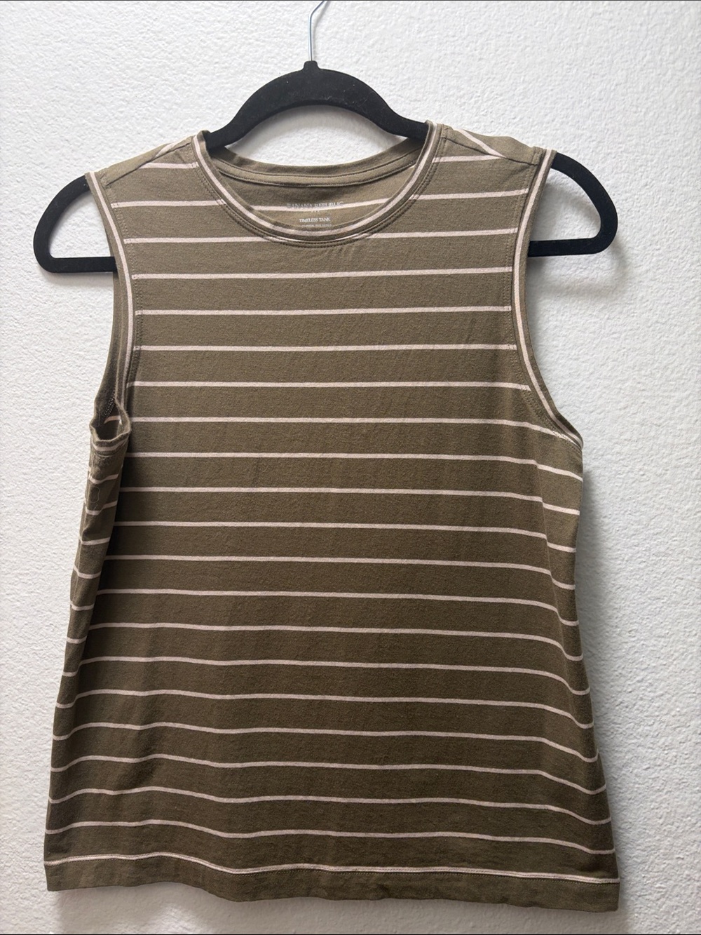 Banana Republic Olive Green and Cream Striped Sleeveless Timeless Floral Tank